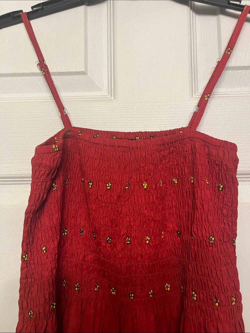 Red Paisley-Trim Midi Dress with Spaghetti Straps - Picture 3 of 3